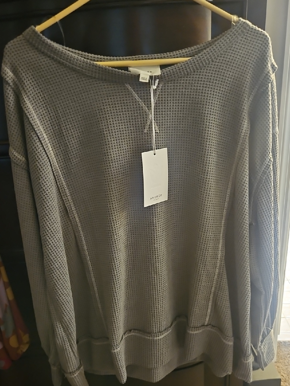 ANDRÉE BY UNIT Gray Waffle Knit Long Sleeved Shirt